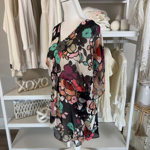 Express size XS semi sheer w tank, floral feminine, dress, tunic flowy 2728 - Picture 2 of 9